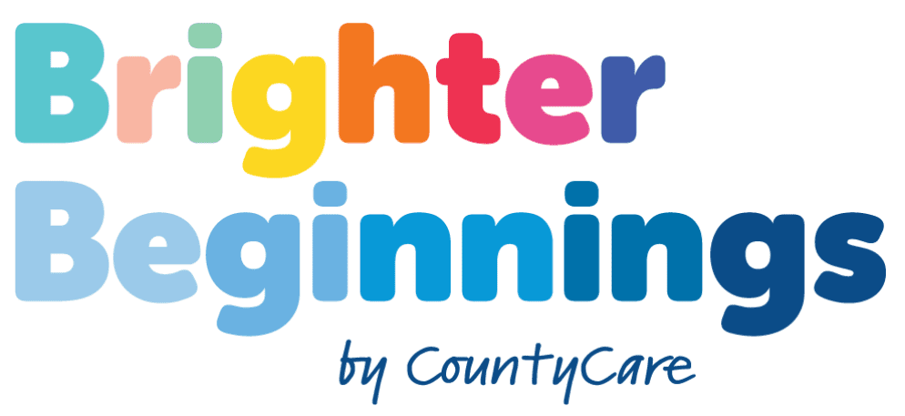 The image displays the text Brighter Beginnings by CountyCare in colorful and different font styles.