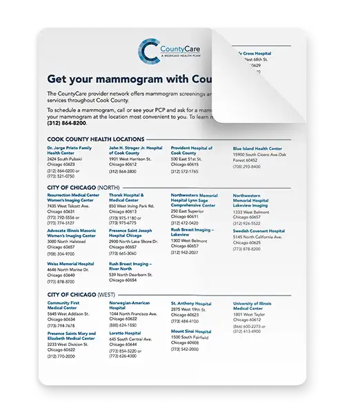 CountyCare Mammogram Screening Locations Flyer